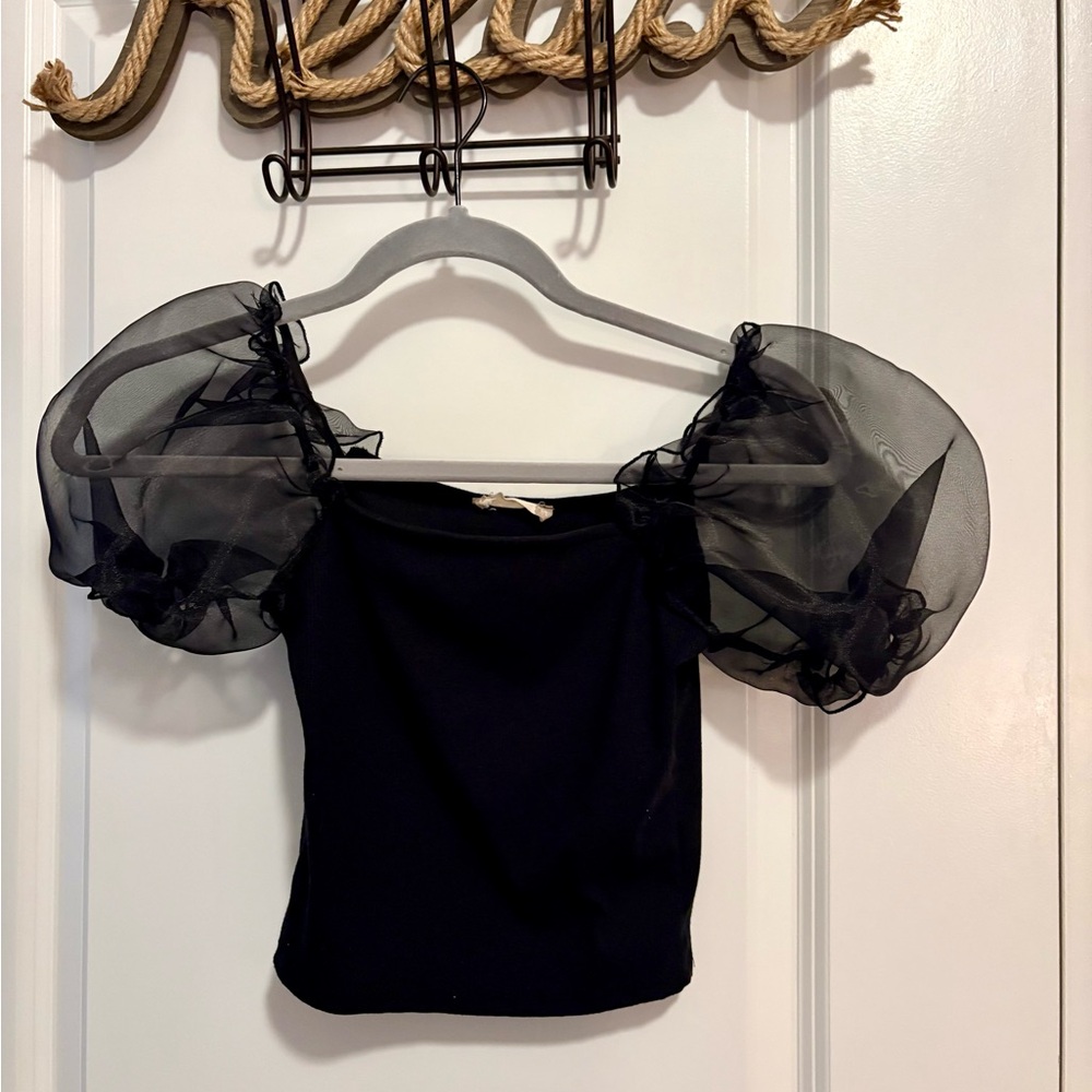 Altar'd State Black Ruffled Puff Sleeve Blouse